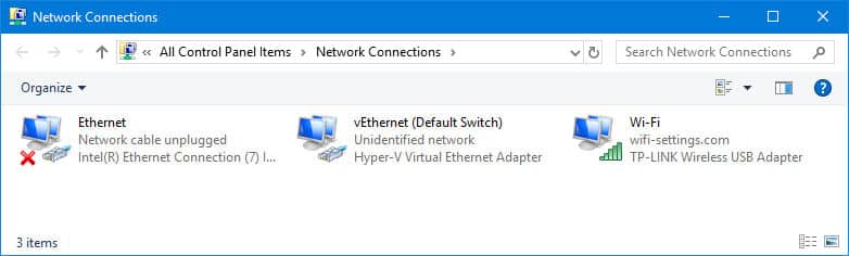 Network Connections Windows 10