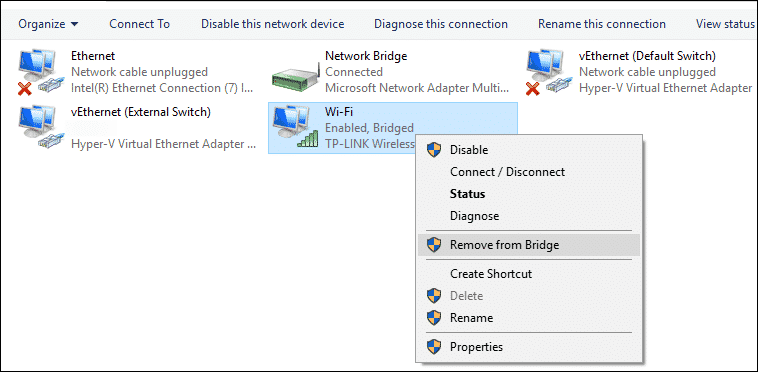 Wi-Fi connection remove from bridge