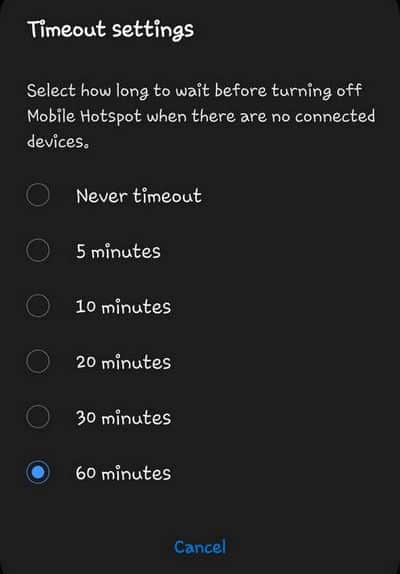 Wi-Fi mobile hotspot timeout Galaxy S10