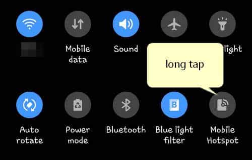 long tap to open mobile hotspot settings
