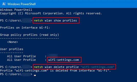 netsh wlan delete profile network-name