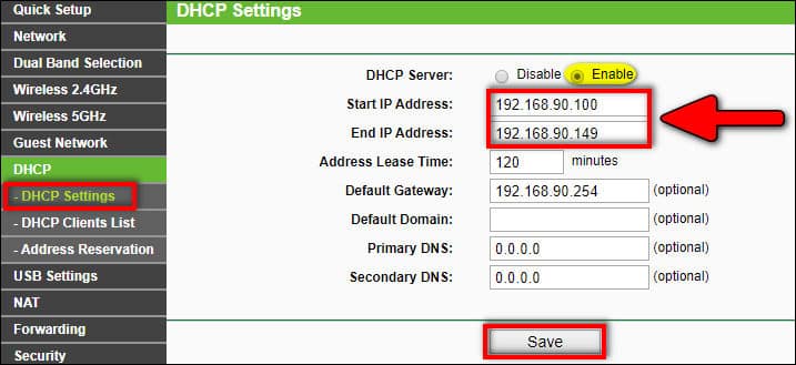 DHCP IP address Range