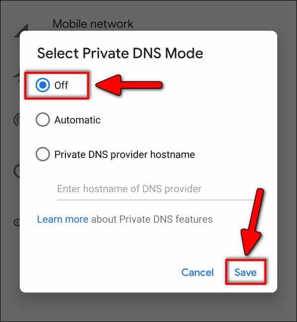 Disable Private DNS Android 10 Q