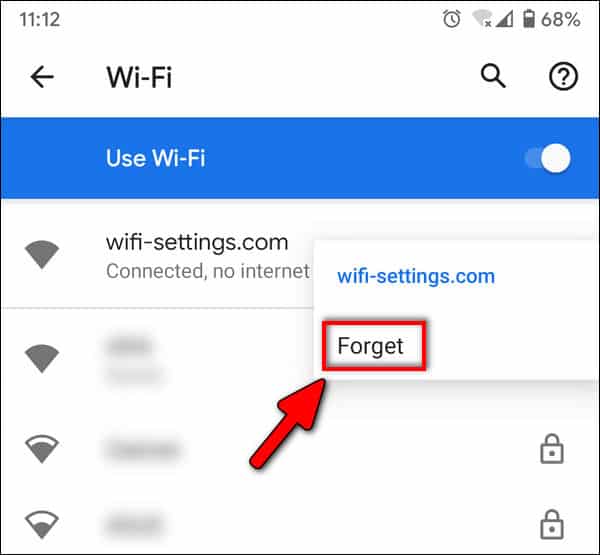Forget Wi-Fi network on Android 10 Q