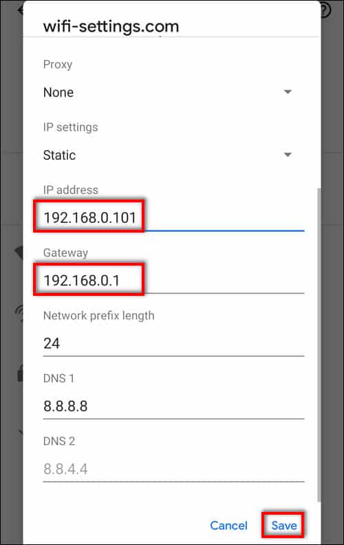 Static IP Address Android 10