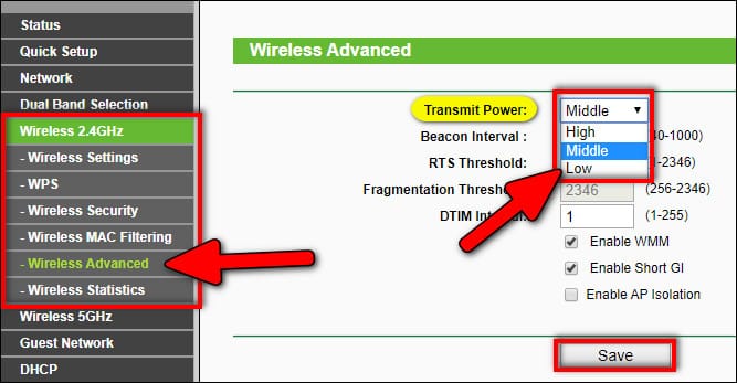 limiting transmit power on router