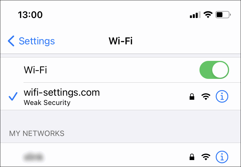 Weak Security Wi-Fi Warning iPhone iOS 14