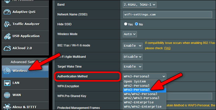 configure WPA3 only on Asus router