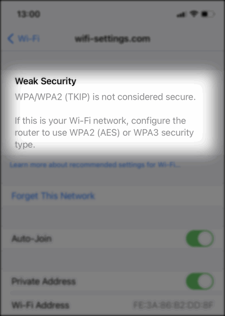 iPhone Weak Security Warning